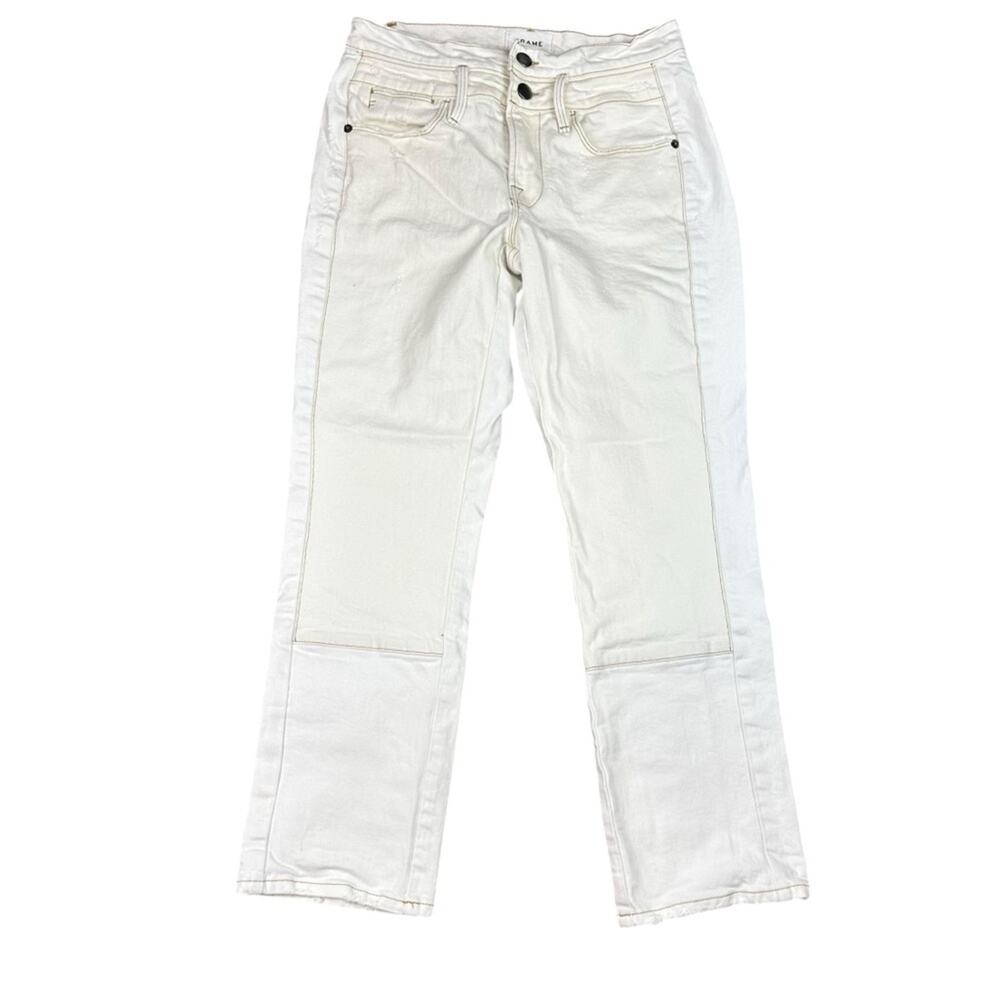 Frame Le High Straight Jeans Two Tone White Cream Size 27